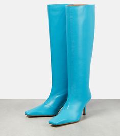 Knee High Leather Boots in Blue - Acne Studios | Mytheresa Blue Leather Knee-high Boots For Fall, Blue Fitted Boots With Square Toe, Blue Fitted Square Toe Boots, Fitted Blue Square Toe Boots, Blue Leather Knee-high Heeled Boots, High Leather Boots, Shades Of Turquoise, Knee High Leather Boots, Turquoise Blue