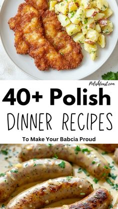 some food that is on top of a plate and in front of the words, 40 polish dinner recipes to make your baby proud