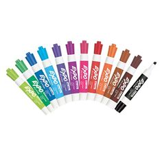 six different colors of marker pens with the same color on each pen and one black marker