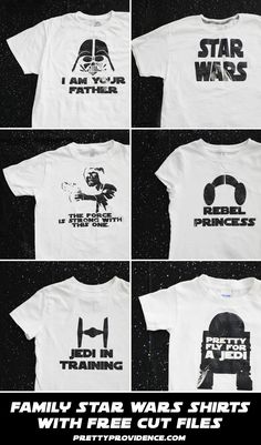 Family Star Wars shirts! With six options you are sure to find something each member of your family will love and identify with! We wore ours to Disneyland and were stopped 100x to ask where we got them. #starwars #starwarsshirts #familystarwarsshirts #funnystarwarsshirts #funnystarwarsshirt #familystarwars #starwarsdiy #starwarsshirtsfordisney #disneystarwarsshirts #starwarsshirtideas #starwarsshirtvinyl Disney Family Shirts Star Wars, Star Wars Birthday Tshirt Ideas, Star Wars Shirt Ideas, Star Wars Vinyl Shirt, Disney Star Wars Shirts Cricut, I Am Your Father Darth Vader, Funny Star Wars Shirts, Star Wars Shirts Kids, Family Disney Shirts Matching