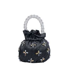 DESCRIPTION What magic is made of; Our Twinkle Twinkle bag. Consider this our signature bucket style with a silky upgrade. Its features a detailed beaded handle and contrasting beading throughout the body. Wear it over your shoulder or over your wrist. It features an internal zip pocket and gunmetal coloured clasp. COLOUR Black COMPOSITION Body: 100% satin - Embellishments: acrylic beading - Hardware: gold plated press-button closure - Lining: 100% satin SIZE AND FIT Height 18cm With handle 30cm Party Bucket Bag With Top Carry Handle, Evening Bucket Bag With Top Carry Handle, Evening Handheld Bucket Bag With Top Carry Handle, Luxury Bucket Bag With Top Carry Handle For Party, Elegant Party Bucket Bag With Top Carry Handle, Elegant Bucket Bag With Top Carry Handle For Parties, Evening Bag With Detachable Handle, Bucket Shape, Luxury Bucket Bag For Events, Elegant Beaded Bucket Bag