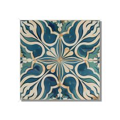 a blue and white tile with an intricate design