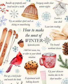 an illustrated poster with words and pictures about winter