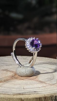 Beautiful Purple Amethyst Crystal Stone Silver Adjustable Ring Growth Strength Calmness 21b18 8mm x 5mm 1 gram Moonstone Crystal, Blue Moonstone, Milwaukee Wi, Worry Stones, Crystal Stone, Quartz Stone, Amethyst Crystal, Crystal Items, Adjustable Ring