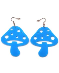 Mushroom Earrings | Vibrant Colors for Raves & Music Festivals Rave Jewelry For Music Festival With Adjustable Fit, Fun Mushroom Design Jewelry For Gifts, Fun Mushroom Design Jewelry Gift, Unique Adjustable Mushroom Earrings, Funky Blue Jewelry For Gifts, Adjustable Funky Earrings For Festivals, Whimsical Pierced Earrings For Festival, Whimsical Festival Earrings, Handmade Adjustable Plug Earrings For Party