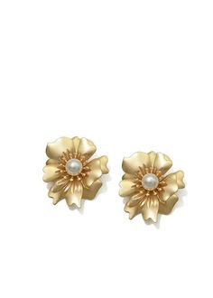 Add a touch of elegance and playfulness to any outfit with our Gold Floral Pearl Rhinestone Statement Earrings. The inlaid rhinestones and imitation pearls make these earrings a unique and beautiful addition to your jewelry collection. Perfect for a night out or to elevate your everyday look. 4 1/2" (4.4cm) drop 1 1/4" (3.7cm) width Post back Alloy, imitation pearl, rhinestone Women's earrings Item #460702 Party Pearl Clip-on Earrings, Elegant Clip-on Flower Earrings For Party, Elegant Flower Shaped Clip-on Earrings For Party, Elegant Party Earrings With Flower Shape, Gold Pearl Earrings With Flower Shape For Party, Gold Flower Earrings With Pearl Drop For Party, Gold Pearl Drop Flower Earrings For Party, Elegant Metal Flower Earrings For Pierced Ears, Gold Pearl Flower-shaped Earrings