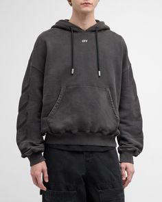 OffWhite "Matthew" sweatshirt featuring a twotone graphic print at back    Drawstring hood    Pouch pocket    Oversized fit    Dropped shoulders    Long sleeves    Ribbed cuffs and waistband    Pullover style    Cotton/elastane    Made in Portugal Oversized Hoodie Men, Off White Mens, Mens Activewear, Shirt Outfit, Oversized Fits, Black Hoodie, Pullover Styling, Hoodies Men, Black And Grey