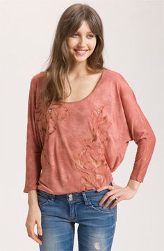 Free People Cutout Embroidery Dolman Top available at Nordstrom Big Sweater, People Cutout, Pretty Embroidery, Big Sweaters, Fitted Sleeves, Dolman Top, Pretty Top, Eclectic Style, Free People Tops