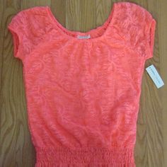 Bobbie Brooks Women's Size S Peasant Top Neon Orange Lace Shirt Ss Blouse Nwt. Fabric: 100% Polyester. Floral Lace Is Lined In The Front And Back. Elastic In Peasant Neckline So Top Can Be Worn On Or Off The Shoulders. Lace Pattern Is More Visible In Unlined Raglan Short Sleeves. Short Sleeves Have Elastic At The Hem. 3 Inch Wide Elasticized Band At Hem Top Pulls On Over The Head. Stock Photos On White Background Used. The Other Pictures Show The Exact Item You Are Purchasing. ** Color May Be Sl Fitted Short Sleeve Peasant Top For Vacation, Casual Short Sleeve Peasant Top For Beach, Short Sleeve Peasant Top For Summer, Pink Short Sleeve Peasant Top For Summer, Fitted Casual Peasant Top With Short Sleeves, Spring Short Sleeve Stretch Blouse, Pink Fitted Casual Peasant Top, Peasant Style Short Sleeve Tops For Vacation, Spring Peasant Top With Short Sleeves