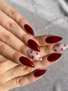 Cherry Acrylic Nail Designs, Fall Cherry Nails, Nail Designs Cherries, Cherry Nail Inspiration, Nail Art Cherries, Deep Cherry Nails, Cherry Red Nails With Design, Cherry Print Nails, Dark Red Cherry Nails