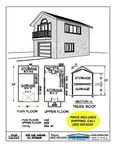 the floor plan for a two story garage with lofts and an attached living area