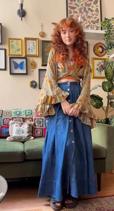 Colorful Fancy Outfit, Long Skirt Outfits Colorful, Everyday Vintage Outfit, 70s Fashion Plus Size 1970s Style, Whimsical Outfits For Women, Silly Outfits Aesthetic, Rule Of 7 Outfits, Maximist Outfits