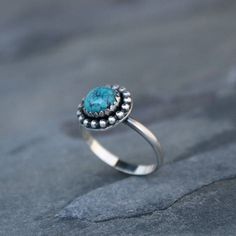 Desert Sky Turquoise Ring Round turquoise cabochon set in sterling silver, surrounded by a constellation of silver dots. Oxidized and polished to highlight the design. 8mm Turquoise. The setting is 1/2 across. I will make this ring to order in your size. Please select your size from the Turquoise Round Bezel Set Jewelry, Bohemian Rings With Bezel Setting, Bohemian Jewelry With Bezel Setting In Round Shape, Bohemian Round Jewelry With Bezel Setting, Bohemian Round Bezel Set Jewelry, Spiritual Round Cabochon Turquoise Ring, Nickel-free Turquoise Ring, Sterling Silver Turquoise Ring Cabochon For Jewelry Making, Sterling Silver Turquoise Ring As Birthstone