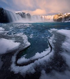 the water is frozen and blue in color