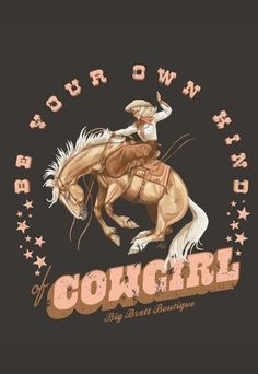 a cowboy riding on the back of a brown horse with stars around it's neck