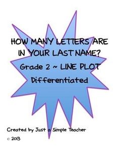 a blue star with the words how many letters are in your last name? grade 2 and line plot differentiated