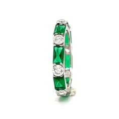 M A T E R I A L S ~ Solid Sterling Silver ~ Rhodium plated to protect from natural silver oxidation ~Vermeil ( Heavy Plating) Choices : Gold Vermeil or Rose Gold Vermeil or Simply Sterling Silver S T O N E S ~ Simulated Green Emerald 8pc ~ Simulated Diamonds 8pc D I M E N S I O N S ~ Band: 3mm R I N G C A R E ~ Simple instructions to care for the ring is not expose your jewelry to chemicals like bleach, chlorine, hairspray, to avoid chemical reactions or breakdown of materials. (Just as you woul Elegant Green Stackable Eternity Band, Classic Green Eternity Band As A Gift, Elegant Stackable Emerald-cut Eternity Band, Stackable Emerald Eternity Band Gift, Stackable Emerald Eternity Band As Gift, Elegant Emerald-cut Eternity Band Gift, Elegant Emerald Cut Eternity Band Gift, Baguette Cut Cubic Zirconia Stackable Rings As Gift, Stackable Eternity Band With Emerald Cut