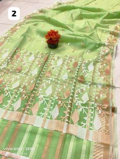 Pure Orgenja muslin jamdani saree for Indian women traditional and ethnic wear.  Saree Details:- Saree Length-6.5 (including blouse piece) Anarkali Style Mulmul Saree, Green Saree For Puja Transitional Season, Green Saree For Puja During Transitional Season, Green Saree For Puja, Traditional Wear With Self Design In Mulmul, Green Cotton Silk Saree For Festivals, Green Mulmul Traditional Wear For Weddings, Green Mulmul Traditional Wedding Wear, Festive Bollywood Mulmul Saree