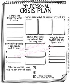 Personal Crisis Plan, Crisis Plan, Safety Plan, Crisis Management, Mental Health Activities, Clinical Social Work, Health Activities, School Social Work