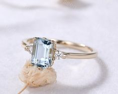 Aquamarine Ring, Yellow Gold, Sterling Silver, Emerald Cut Gemstone, Claw Ring - Etsy Claw Ring, Aquamarine Ring, Aquamarine Rings, Yellow Gold Rings, Emerald Cut, Promise Rings, Aquamarine, Wedding Rings Engagement, Favorite Jewelry