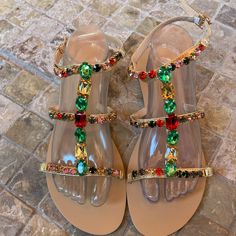 Ask Questions Bundle And Save Smoke/Pet Free New No Box Size 10 Multicolor Flat Sandals For Parties, Summer Multicolor Sandals With Rhinestones, Multicolor Rhinestone Sandals For Summer, Black Strappy Shoes, Toms Sandals, Pink Flip Flops, Sam Edelman Sandals, Sandalwood Scent, Michael Kors Sandals