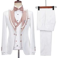 White Slim Fit Tuxedo Suit, Fitted White Tuxedo For Business, White Fitted Tuxedo With Notch Lapel, White Fitted Blazer With Suit Collar, White Fitted Suit With Suit Collar, Fitted White Three-piece Suit For Semi-formal Occasions, White Notch Lapel Slim Fit Suit, White Slim Fit Suit With Notch Lapel, White Slim Fit Notch Lapel Suit