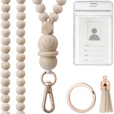 PRICES MAY VARY. Each bead is crafted from high-quality wood, showcasing unique grain patterns and natural beauty. Smooth, light-weight and comfortable to wear. The swivel snap hook clip keeps your badge visible at all times Each lanyard is paired with a premium suedette tassel to add a touch of sophistication to your look. Perfect neutral colors to go with any outfit Hanging length of lanyard: 19.5" (Include snap hook), wood bead diameter: 10mm. Inside of ID holder is 2.32"W x 3.46"H, comfortab Wooden Bead Lanyard Diy, Cute Teacher Lanyard, Adjustable Personalized Lanyard For Teacher Appreciation, Custom Teacher Lanyard, Teacher Lanyard Wood Beads, Silicone Teacher Lanyard, Comfort Gifts, Key Lanyard, Teacher Lanyard