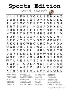 the sports word search is shown in black and white