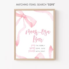 a pink watercolor painting with the words mom - boss bar on it and a bow