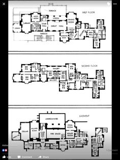 two floor plans for the first and second floors of an old house, with three separate rooms