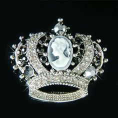 "PERFECT CHRISTMAS GIFT FOR LADIES!! This Classy Black Antique look Crown with Cameo pin /brooch measuring 1 5/8\"(4.00cm) wide X 1 3/8\" (3.50cm) high, inlayed with a lot of Swarovski crystals. Crystal Color: Jet Black, Jet 2X, Black Diamond It goes well with modern as well as vintage styling...it really depends how you want to wear it. Great piece for your collection! Prices are in US$. For shipping policies and other important information, click on \"profile\" on the right. See an item that y Bff Christmas Gifts, Bff Christmas, Dressing Well, Stick Earrings, Cameo Jewelry, Brooch Jewelry, Medallion Design, Style Noir, Crown Princess