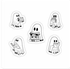 four ghost stickers with books in their hands