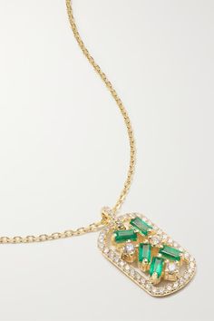 Green 18-karat gold, diamond and emerald necklace | SUZANNE KALAN | NET-A-PORTER Luxury Diamond Necklace With May Birthstone, Luxury Green Diamond Necklace With Single Cut Diamonds, Green Necklace With Pave Setting As Gift, Pendent Designs, Expensive Necklaces, Diamond Pendants Designs, Diamond Pendants, Suzanne Kalan, Real Jewelry