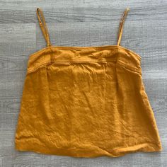 Brand New Mustard Relaxed Fit Top For Spring, Orange Linen Top For Summer, Yellow Linen Summer Tops, Mustard Casual Top For Spring, Casual Mustard Top For Spring, Chic Yellow Relaxed Fit Tops, Chic Mustard Cotton Top, Spring Orange Linen Top, Mustard Relaxed Fit Tops For Summer