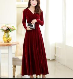 Winter Prom Dresses, Long Sleeve Dress Winter, Vintage Dress Blue, Dresses Velvet, Sleeves Women, Velvet Dresses, Women Long Sleeve Dress, Maxi Robes, Vestidos Vintage