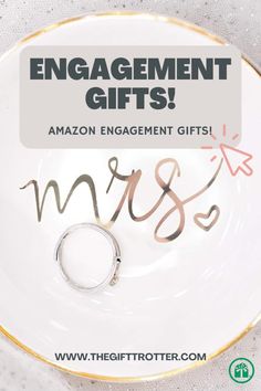 a white plate with the words engagement gifts on it