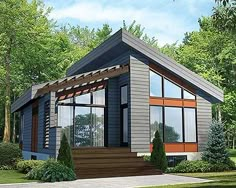 A Small House, Contemporary Style Homes, Cottage Plan, Contemporary House Plans, Modern House Plan, Cabin Plans, Modern Cabin, Cottage House Plans, Cottage Design