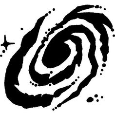 a black and white drawing of a spiral shape with stars in the center, on a white background