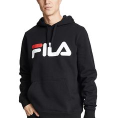 This Is A Classic Pullover Sweatshirt Featuring The Brand's Legendary Logo. This Fila Hoodie Is An Easy Pick For Casual Weekend Wear And Post Gym Stops Fabric: Mid-Weight Fleece Logo At Chest Drawstring Hood And Long Sleeves Ribbed Trim Pouch Front Pocket Shell: 80% Cotton/20% Polyester Casual Hoodie Tops With Logo Print, Casual Hoodie With Logo Print For Fall, Casual Fall Hoodie With Logo Print, Casual Hooded Hoodie With Logo Print, Black Logo Print Winter Sweats, Fall Hooded Top With Logo Print, Casual Fleece Hoodie With Logo Print, Casual Fleece Tops With Logo Print, Logo Print Fleece Hoodie