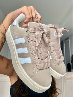 Women Designer Sneakers, Adidas Shoes Campus 00, Campus Adidas Shoes, Beige Campus 00s, Campus 00s Shoes Outfit, Beige Campus 00s Outfit, Beige Adidas Campus, Adidas Campus 00s Outfits Women, Adidas Campus 00s Beige