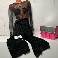 New With Tags Victoria’s Secret Very Sexy Lingerie Jumpsuit Embroidery Appliqu Velvet Mesh Size Extra Small Small Medium Large Price Firm Victoria's Secret Stretch Bottoms For Party, Black Lace Jumpsuit For Night Out, Lace Long Sleeve Jumpsuits And Rompers For Party, Black Sheer Jumpsuits And Rompers For Evening, Black Sheer Jumpsuits And Rompers For Party, Sheer Black Jumpsuits And Rompers For Party, Party Lace Bodysuit, Chic Fitted Victoria's Secret Bodysuit, Black Lace Bodysuit For Evening