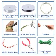 the instructions for how to make wire bracelets with beads and wires, including scissors