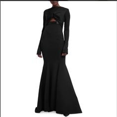 Safiyaa Cutout Beaded Belt Gown Women'S 10 Black Solid High Boat Neck Hook Eye Safiyaa Cutout Beaded Belt Gown Women's 10 Black Solid High Boat Neck Hook Eye Retail $2,615 * High Boat Neckline * Concealed Hook-And-Eye Closure At Back Neckline * Extra-Long Sleeves * Ruched Cutout Detailing At Bodice * Beaded Belt At High Waistline * Back Cutout Above And Below Beaded Belt * Fit-And-Flare Silhouette * Small Back Train * Unlined * 92% Polyester/8% Elastane; Waistband: 79% Acetate/21% Viscose; Black Long Sleeve Gown For Gala, Black Maxi Gown For Evening, Black Maxi Length Evening Gown, Fitted Black Long Gown, Fitted Black Gala Gown, Fitted Black Gown For Gala, Black Dress With Fitted Bodice For Black-tie Events, Black Long Sleeve Maxi Dress With Fitted Bodice, Black Gown For Black-tie Events