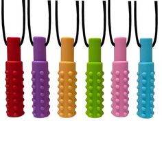 Textured Pendant Chew Necklaces (10 pack) - The Autistic Innovator Chew Necklace Sensory, Chewing Necklace, Care Accessories, Chew Necklace, Baby Teether Toys, Oral Motor, Septum Clicker, Teether Toys, Silicone Teether