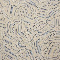 an abstract painting with white and blue lines