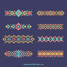 different colored geometric designs on a dark background