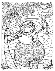 a black and white drawing of a snowman in the middle of a palm tree