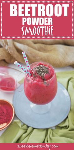 beetroot powder smoothie in a glass on a plate