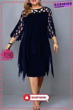 Deep Blue Casual Solid Lace O Neck Straight Plus Size Dresses Blue Shift Dresses For Party, Blue Shift Dress For Party, Blue Shift Mini Dress For Party, Skirt Plus Size, Lace Neckline, Irregular Hem, Dresses By Length, Dress Formal, Women Lace