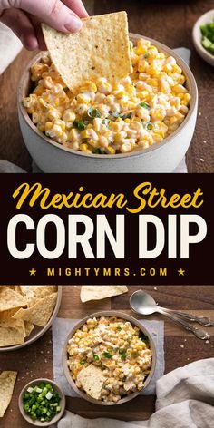 mexican street corn dip in a bowl with tortilla chips